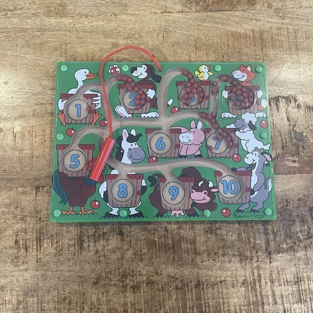 Melissa Doug Magnetic Wand Number Maze Wooden Puzzle Activity Toy Set Education